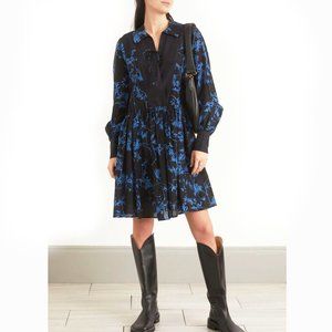 Munthe Oversized Electric Blue Punk Floral Mini Dress - Silk + Organic Cotton